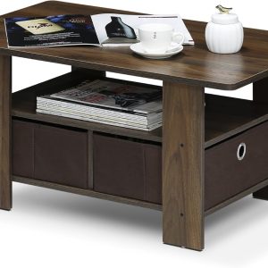 Furinno Andrey Coffee Table with Bin Drawer, Columbia Walnut/Dark Brown